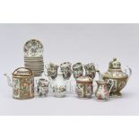A collection of Canton porcelain: 3 teapots, milk jar, sugar jar, 11 saucers en 10 cups (*)