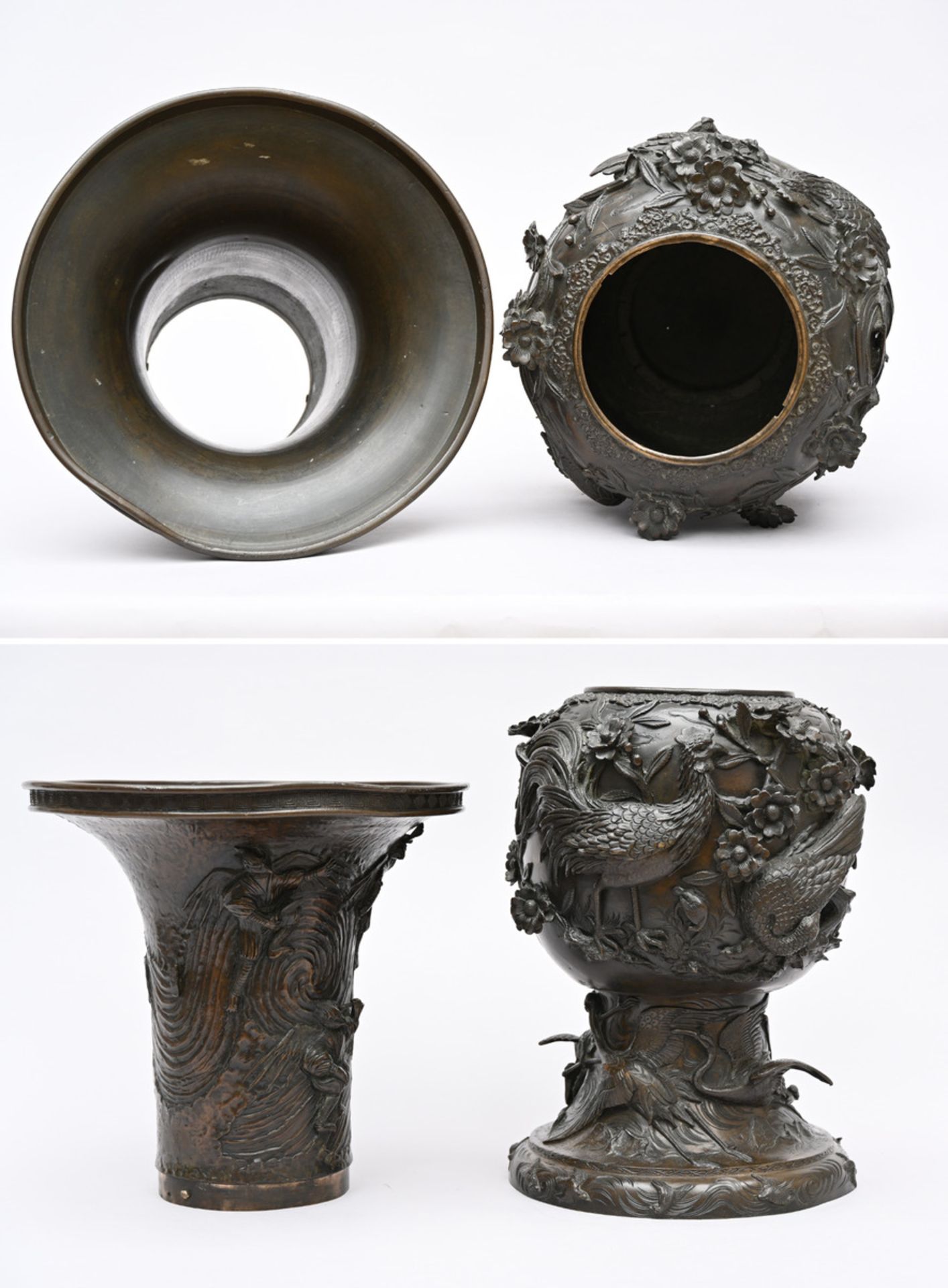 Japanese vase in bronze 'warriors', 19th century (h74cm) (*) - Image 3 of 5