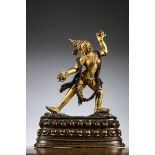 Tibetan statue in bronze 'Dakini' with polychromy, 17th century (h 16 cm)