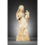 Madonna and Child in alabaster, France 14th - 15th century (h62cm) (*)