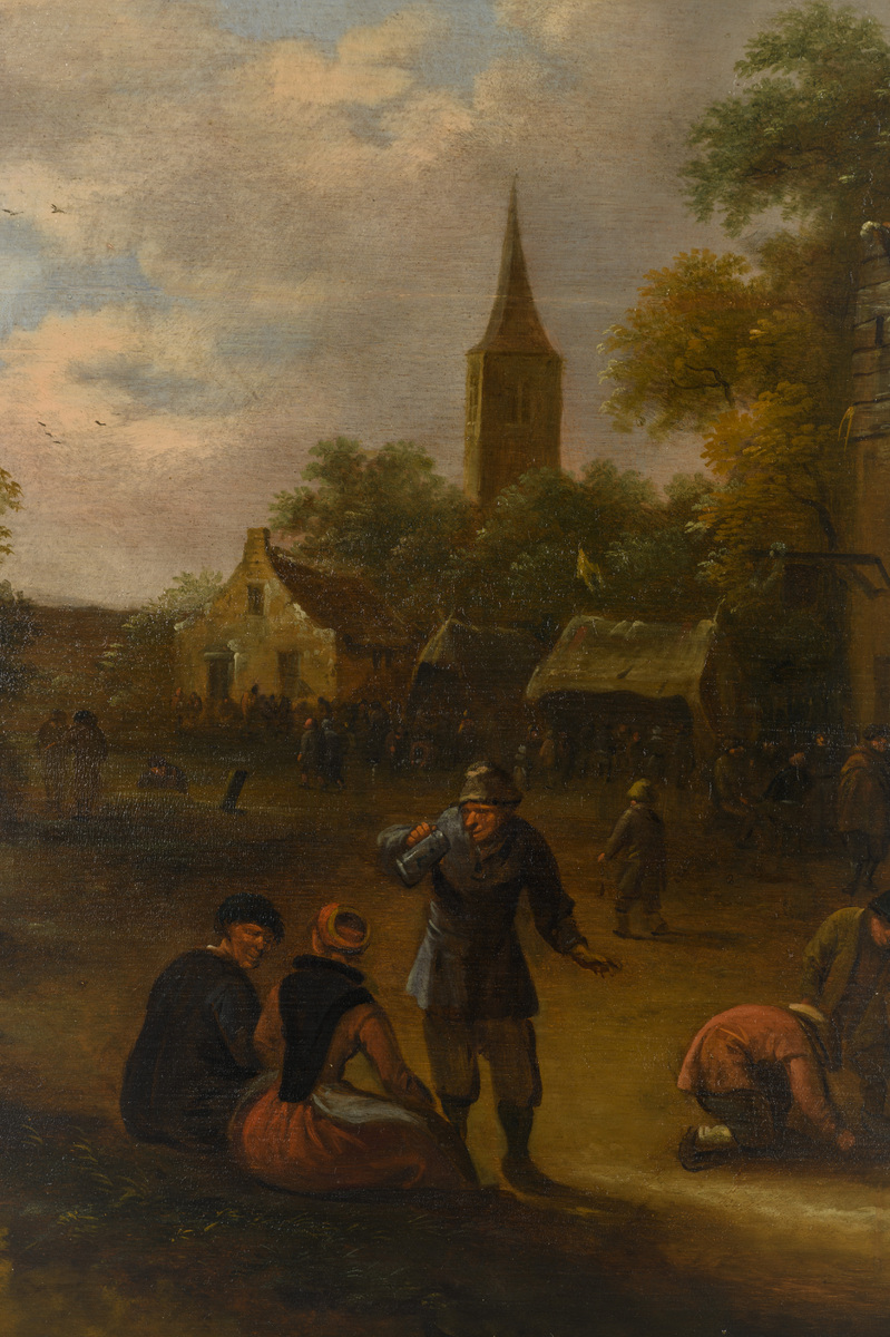 Klaes Molenaer: painting (o/p) 'village fair' (h59x80cm) - Image 7 of 7