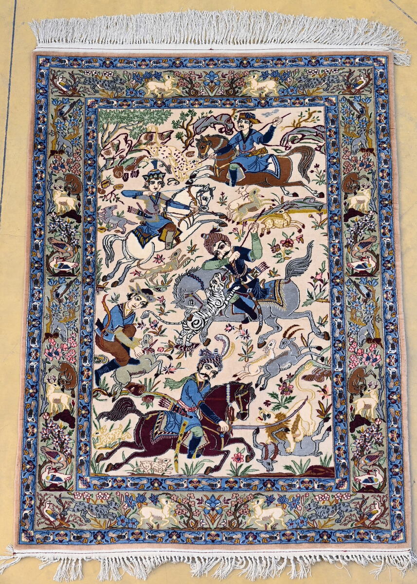 Persian carpet 'horseback riders' (153x111cm)