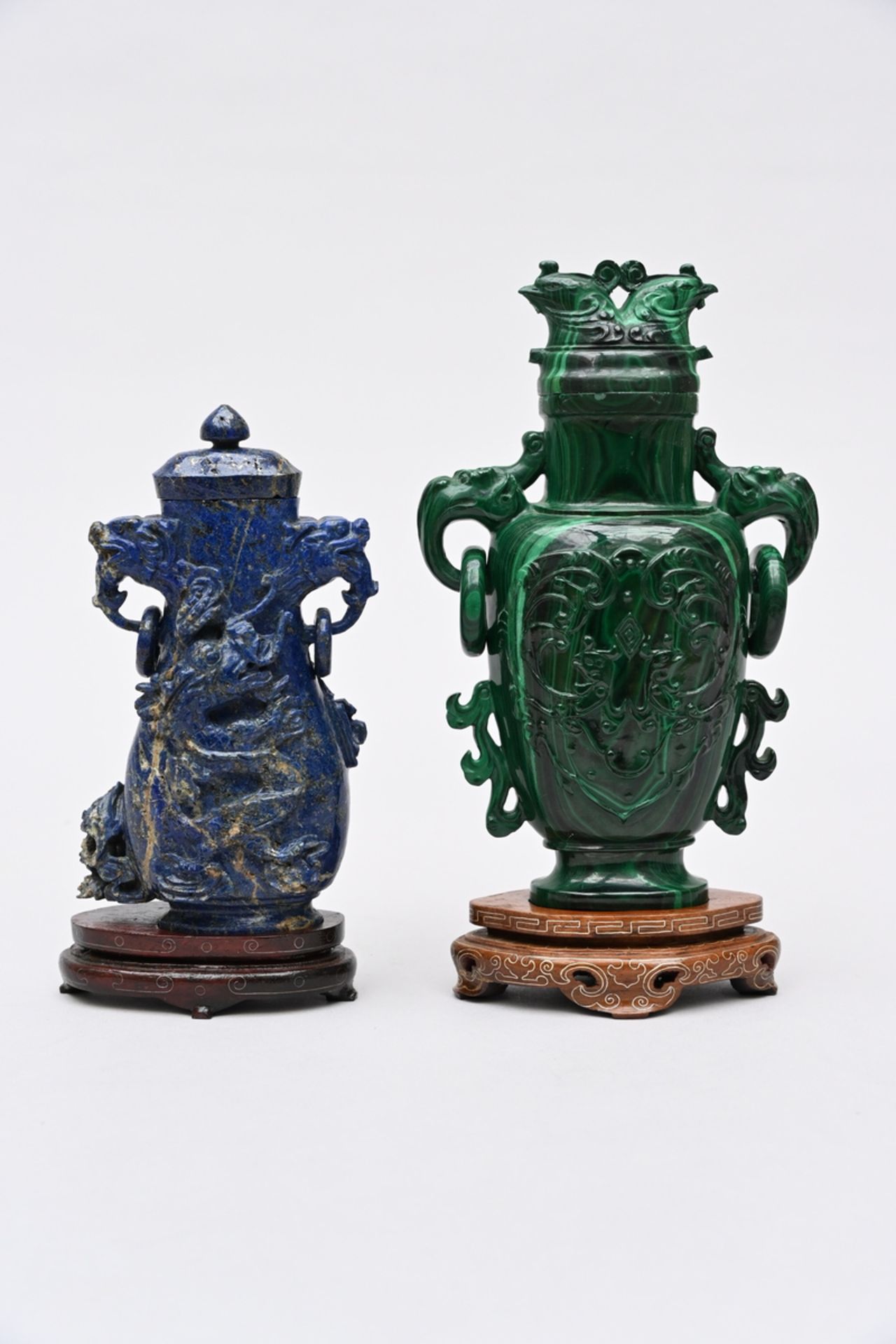 Chinese lapis lazuli vase and malachite vase (h16.5 - 18.5cm) (*) - Image 3 of 6