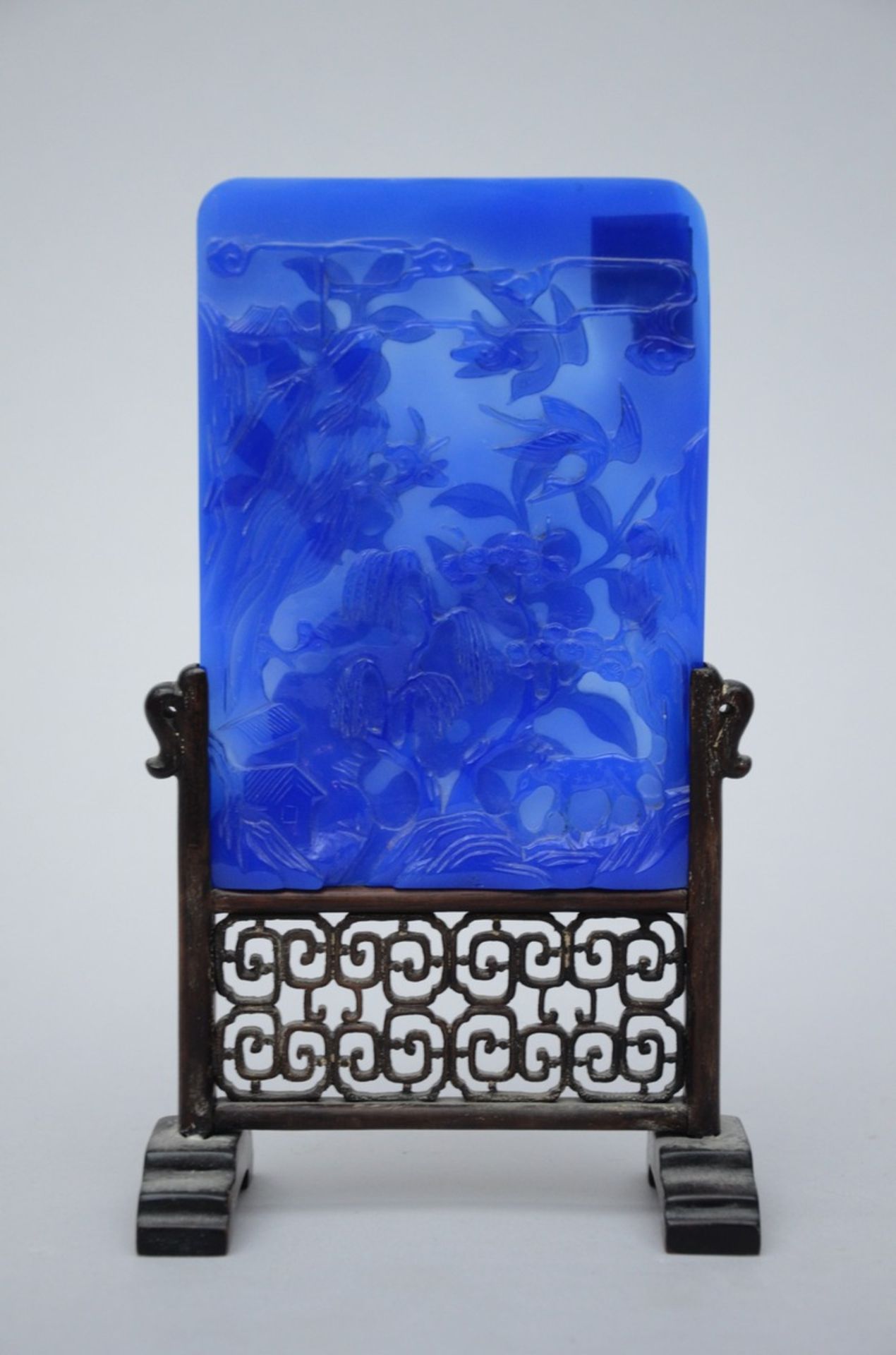 Chinese vase in painted glass (h20.5cm) + small table screen in Peking glass (glass 15x10.5cm) - Bild 4 aus 5