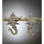 A pair of Khmer bronze hooks, Cambodia (h20cm)