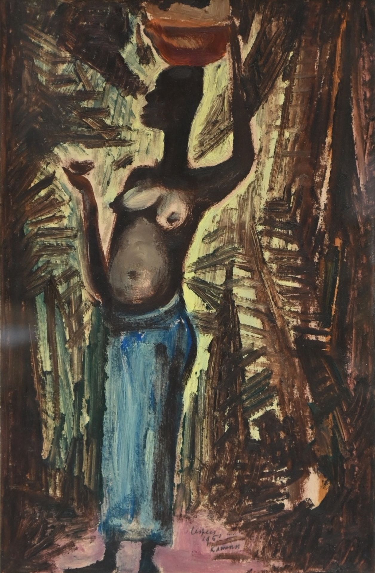 Floris Jespers: painting (o/p) 'African lady' (38x25cm)