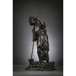 Japanese statue in bronze 'farmer's wife', signed (h60cm)