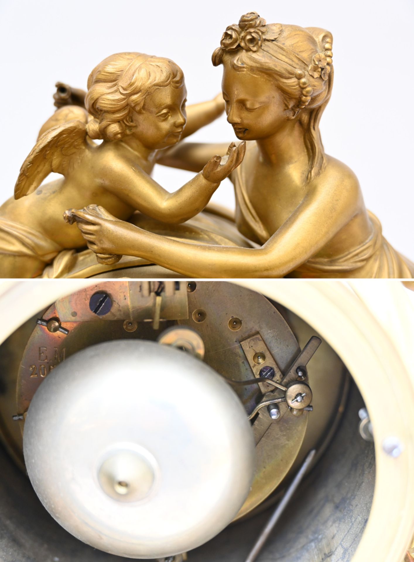 Louis XVI style clock in marble and gilt bronze 'lady with putti' (34x28.5x13cm) - Bild 5 aus 5