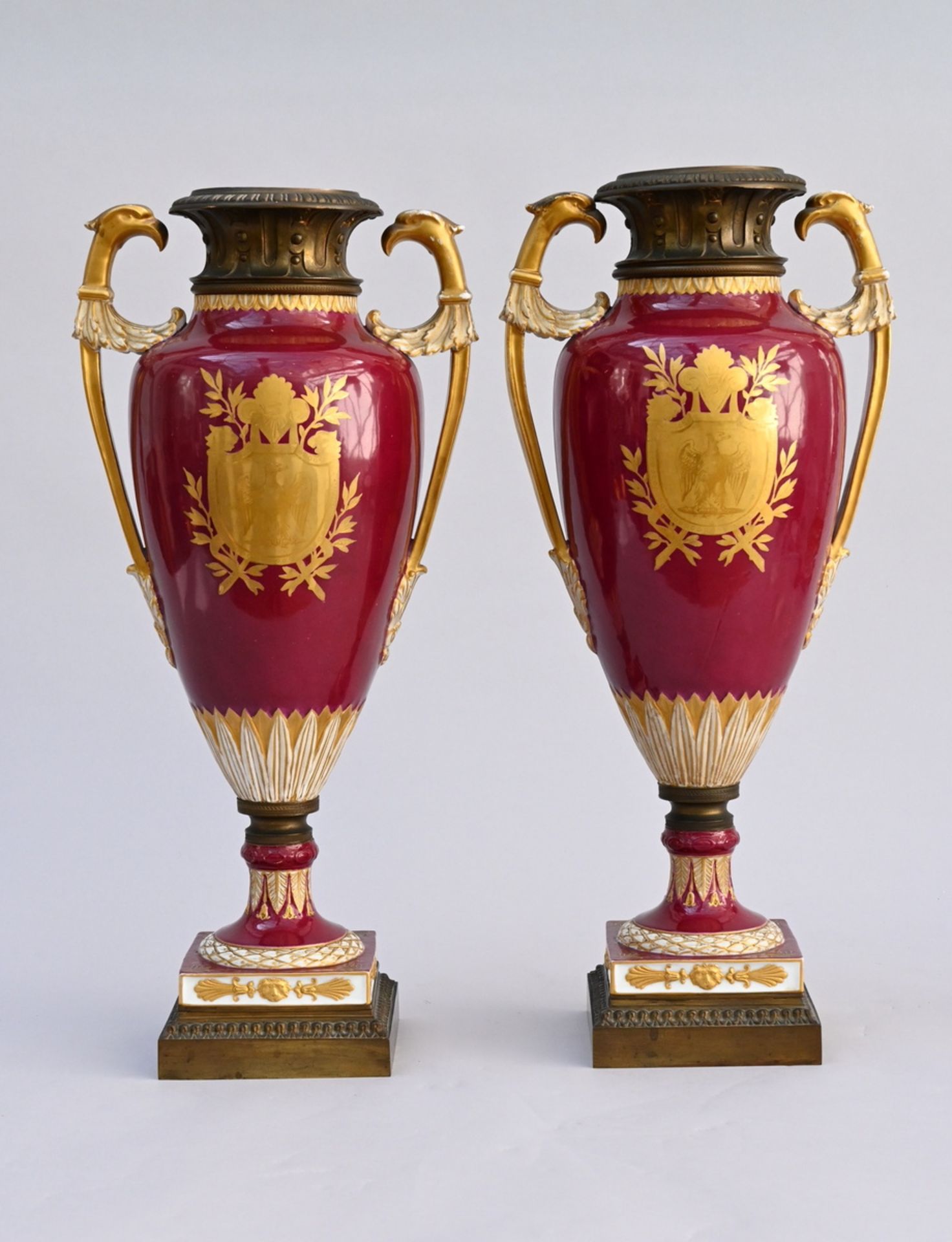 A pair of porcelain vases with bronze fittings 'Napoleon and Josephine', 19th century (h51.5 cm) - Image 2 of 4