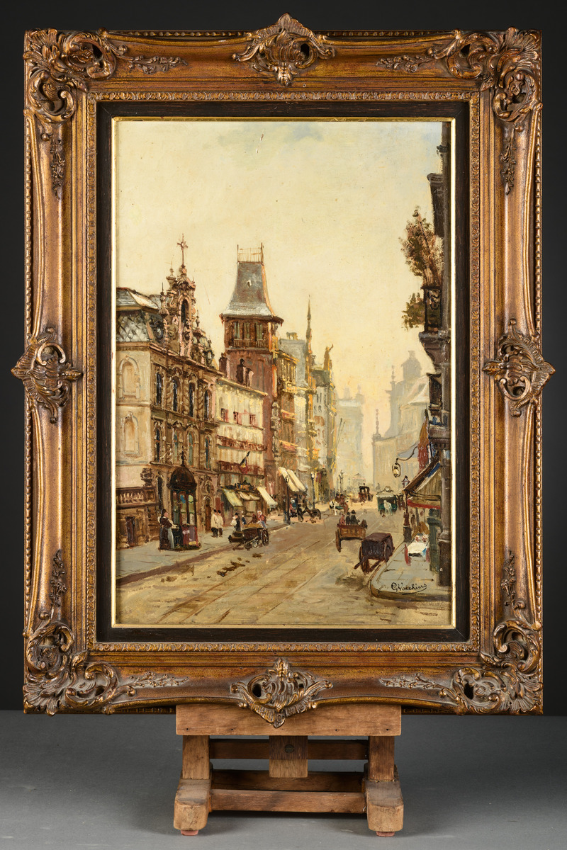 Gustave Walckiers: painting (o/p) 'city view' (52x35cm) - Image 2 of 6
