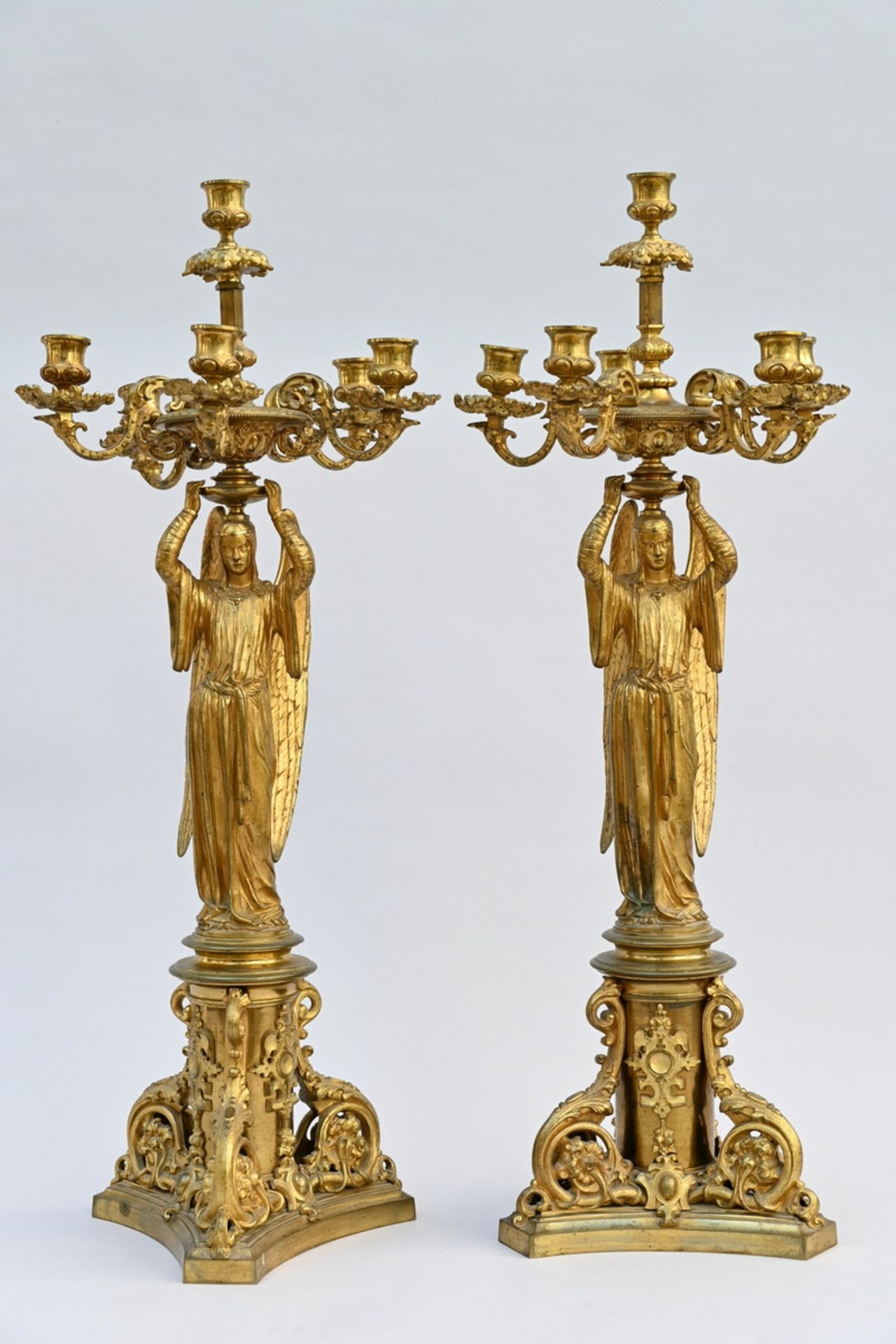 A pair of Gothic Revival bronze candlesticks 'angels' (h 47cm) (*)