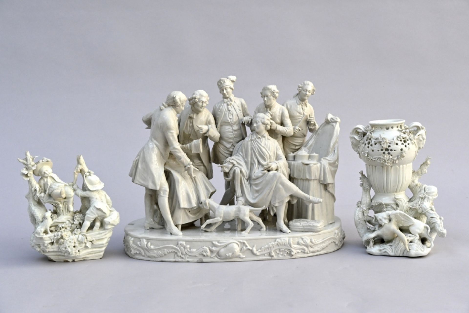 Collection of p‚te tendre: a large 19th century sculpture and two smaller 18th century pieces (