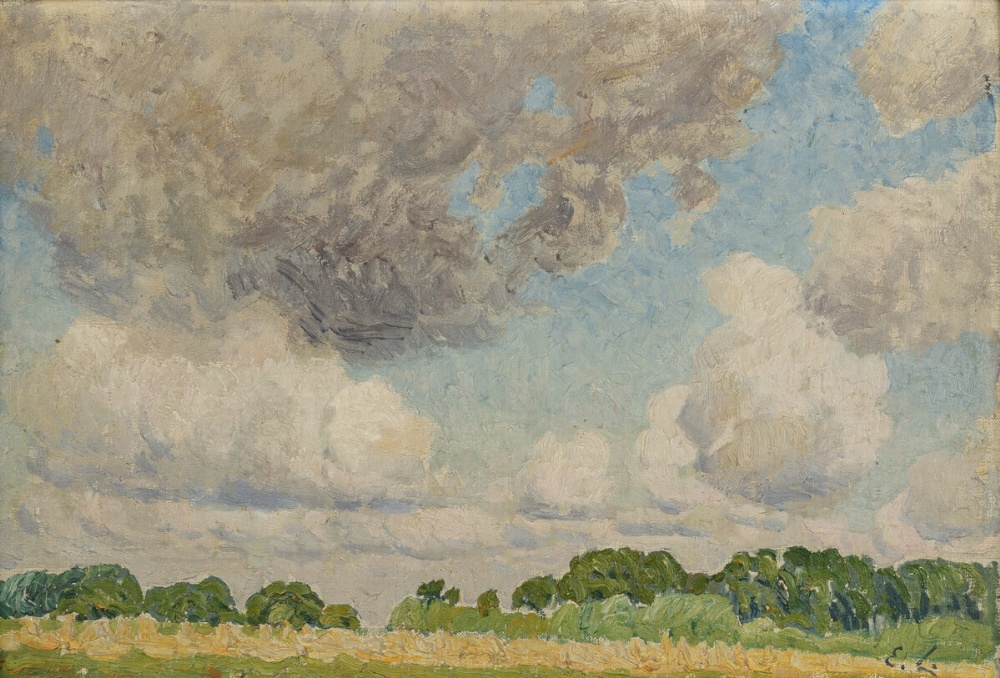 Emile Claus: painting (o/d) 'landscape with clouds' (26x37cm)