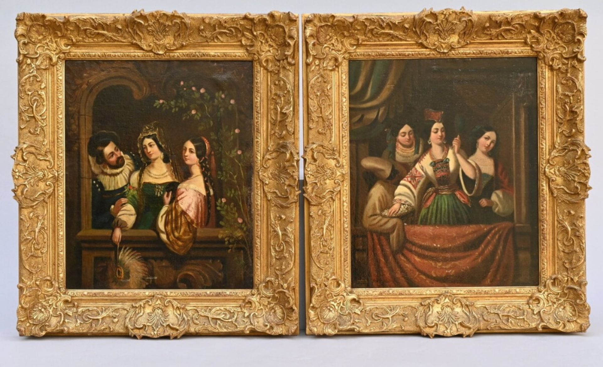 R. Raynaud: two paintings (o/c) 'Neapolitan scenes' 2x(h46x38cm)