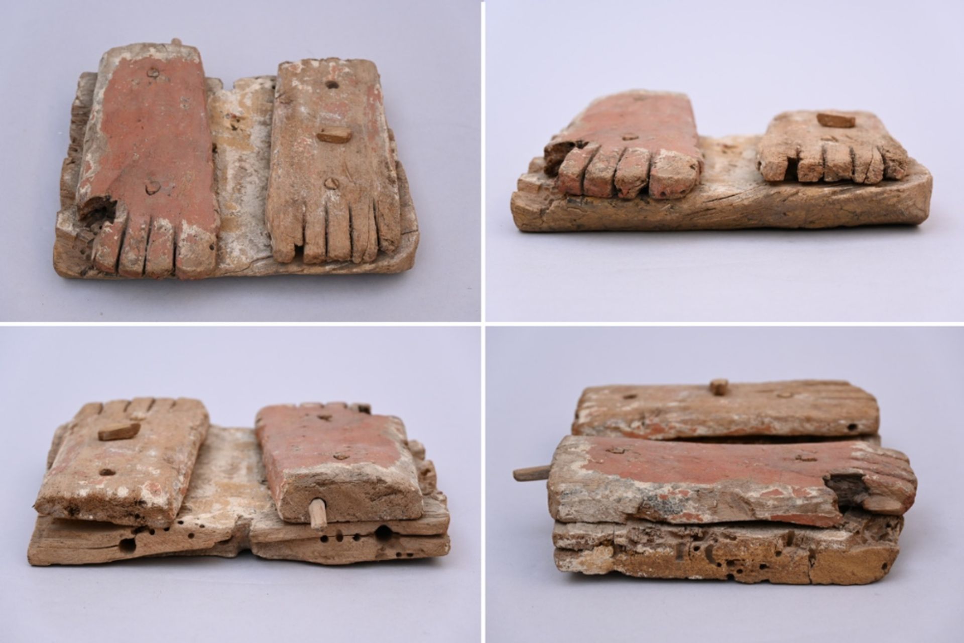 Egyptian fragment in painted wood: foot of coffin (6x26x25cm) - Image 3 of 3