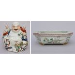 Lot: putai and planter in Chinese porcelain (h19cm) (7x21x16cm)