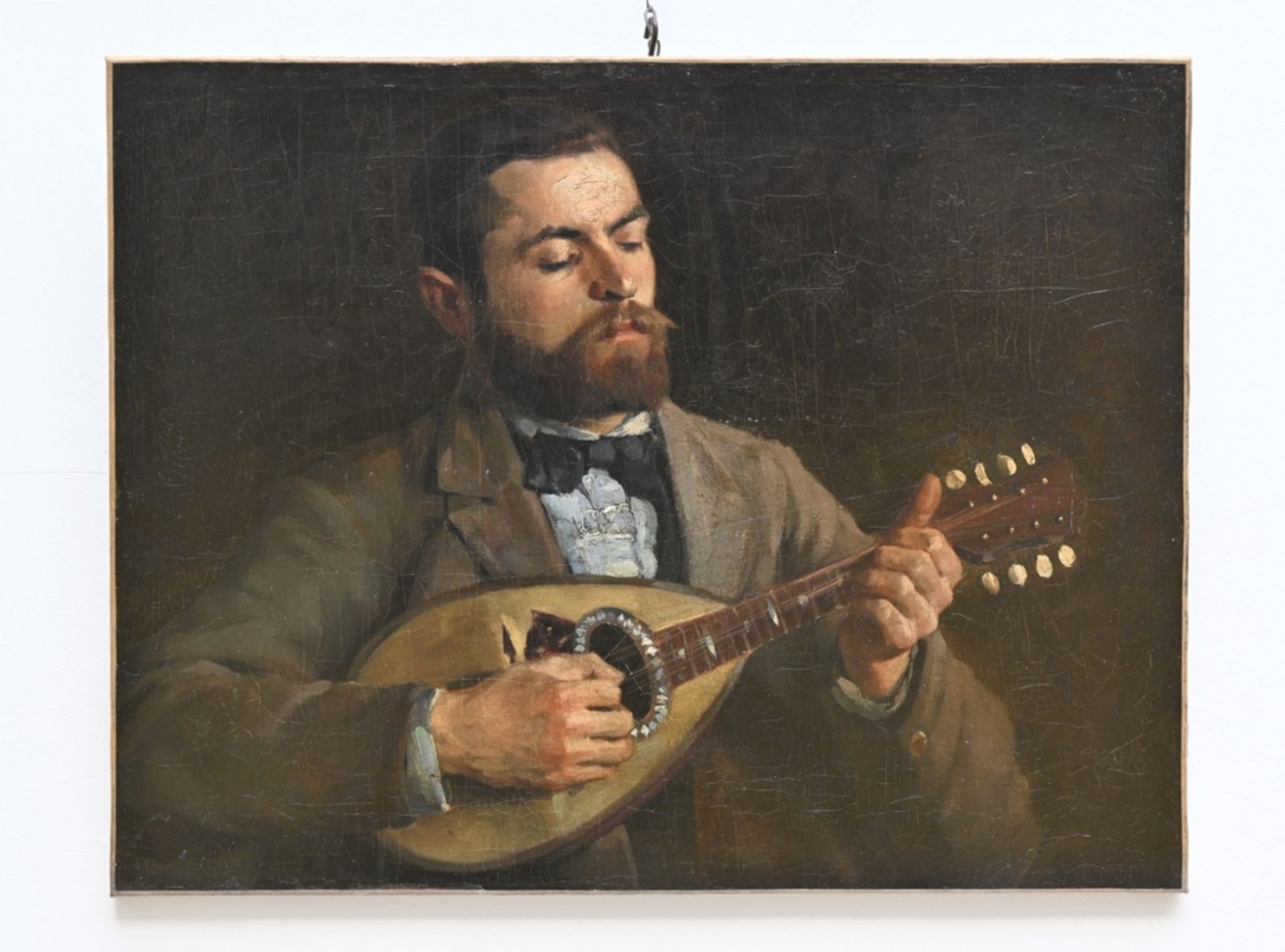 Anonymous (19th century): painting (o/c) 'musician with mandolin' (55x70cm) (*) - Image 2 of 5