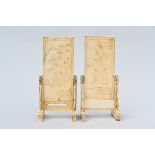 A pair of Chinese table screens 'Romantic scenes', 19th century 2x(27.5x12.5cm) (*)