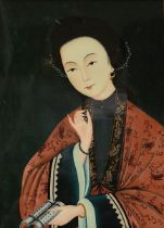 Chinese eglomisÈ 'elegant lady' (58x42cm)