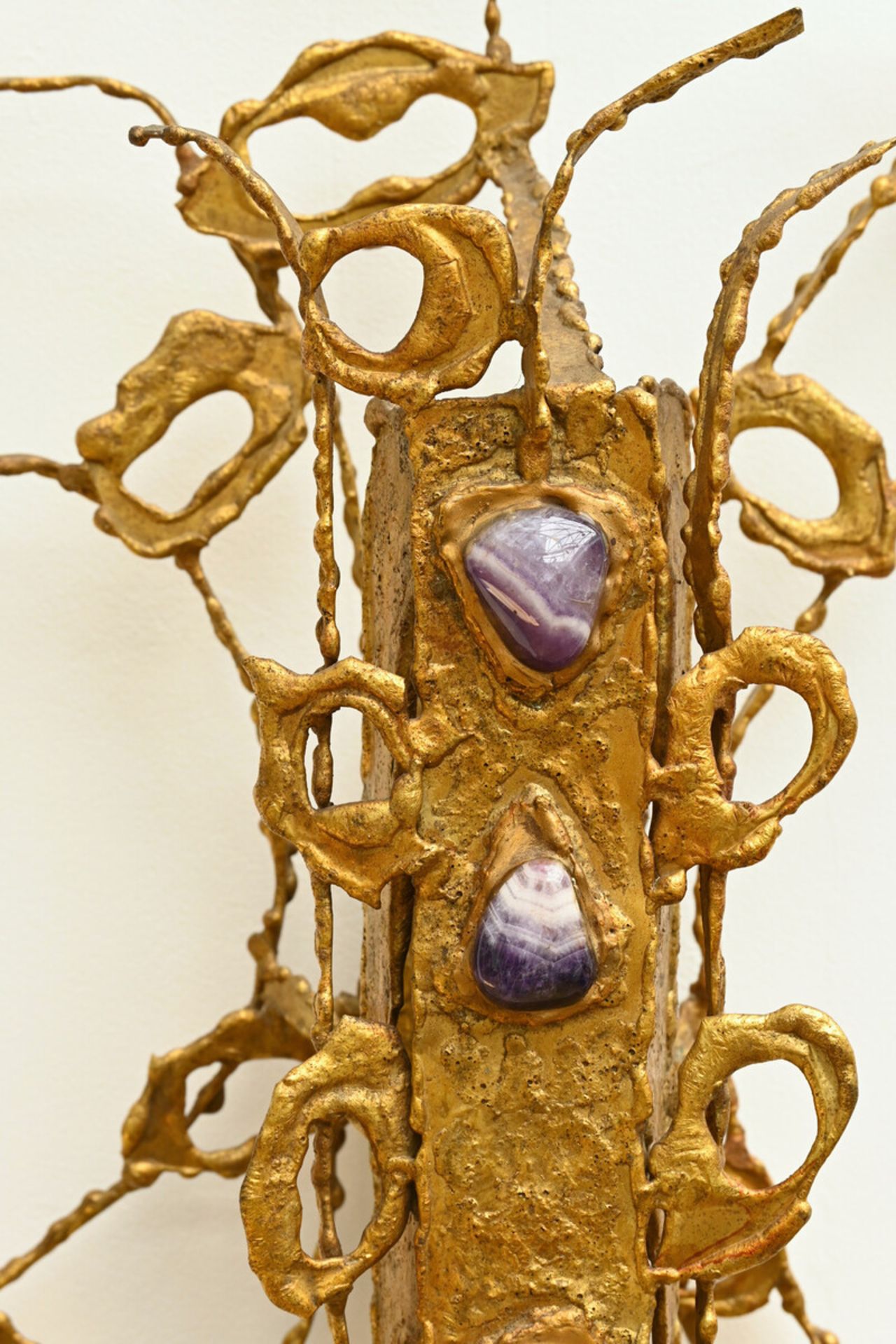 Paul Moerenhout: brutalist wall lamp in brass with agate (68x43x13cm) - Image 2 of 4