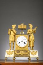 Empire clock in gilt bronze 'musicians' (h28x26x8cm)