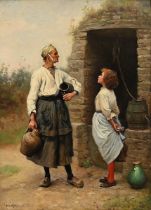 EugËne Feyen: painting (o/p) 'milkwoman and child' (55x40cm)