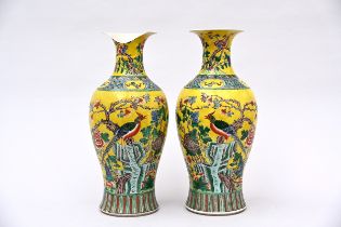 Pair of Chinese porcelain famille verte vases 'flowers' (h47cm) (*)