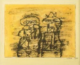 Willem Van Hecke 1964: mixed media '2 figures' (incl frame 43x51cm)