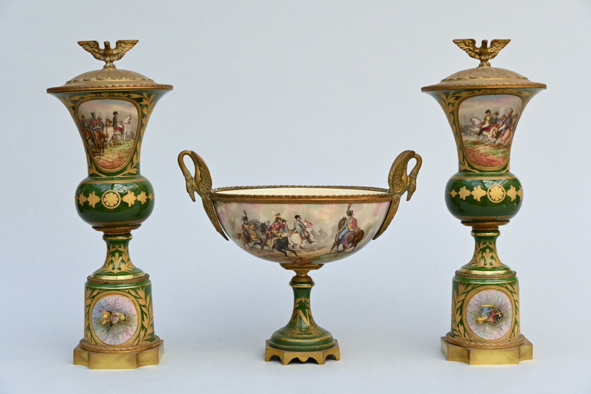 A three-piece set in faience 'Napoleon Bonaparte' (h36-54 cm) (*)