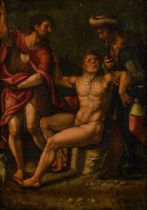 Anonymous (16th-17th century) : painting (o/p) 'biblical scene' (fragment) (30x22cm)