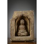 A Chinese buddhist altar in clay, inscription (21.5x16.5x9cm)