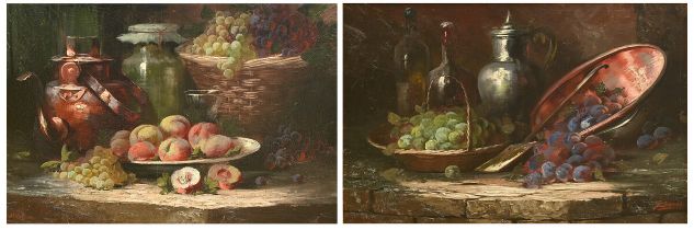 Georges Duval: a pair of paintings (o/c) 'still life' (51x76cm)