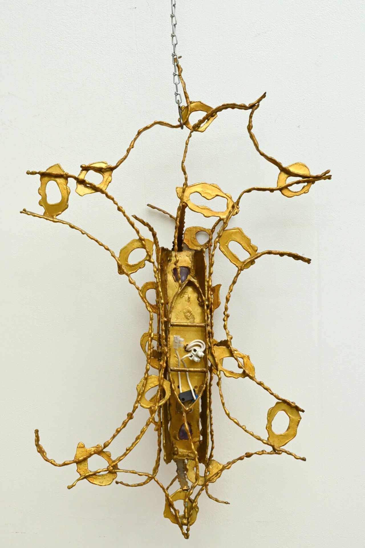 Paul Moerenhout: brutalist wall lamp in brass with agate (68x43x13cm) - Image 3 of 4