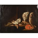 Anonymous (17th century): painting (o/c) 'still life with fish and cat' (64x83cm) (*)