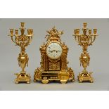 A three-piece mantelpiece in bronze by Trouille Amiens (h55x40x14cm)