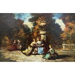 Adolphe Monticelli: painting (o/p) 'romantic scene in the park' (34.5x51cm)