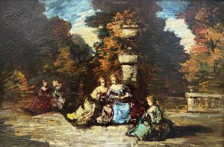 Adolphe Monticelli: painting (o/p) 'romantic scene in the park' (34.5x51cm)