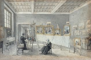 Watercolor on paper 'painters in studio' (14x21cm)
