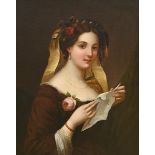 Anonymous (19th century): painting (o/c) 'girl with love letter' (48x38cm)