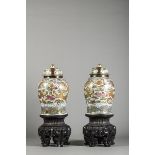 A pair of vases in Chinese blue and white porcelain with famille rose decoration 'dragons', 19th