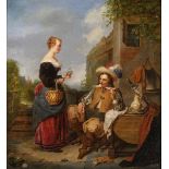 Petrus Kremer: painting (o/p) 'romantic couple' (47x43cm)