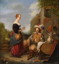 Petrus Kremer: painting (o/p) 'romantic couple' (47x43cm)