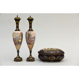 A pair of vases in SËvres (h55cm) and box in porcelain (17x32x24cm) (*)