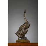 AlbÈric Collin: bronze sculpture 'standing goose', Valsuani foundry (h38cm)