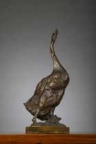 AlbÈric Collin: bronze sculpture 'standing goose', Valsuani foundry (h38cm)