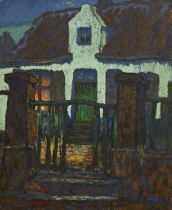 Adolf van Schingen: painting (o/d) 'farm view' (100x82.5cm)