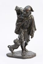 Japanese bronze okimono 'man with monkey', Meiji period (h30cm) (signed)