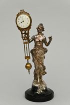 Swinging mystery clock in silver plated metal 'elegant lady' (h35.5cm)