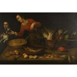 Anonymous (17th century): painting (o/c) 'still life with figures' (107x156cm)