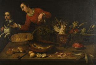 Anonymous (17th century): painting (o/c) 'still life with figures' (107x156cm)